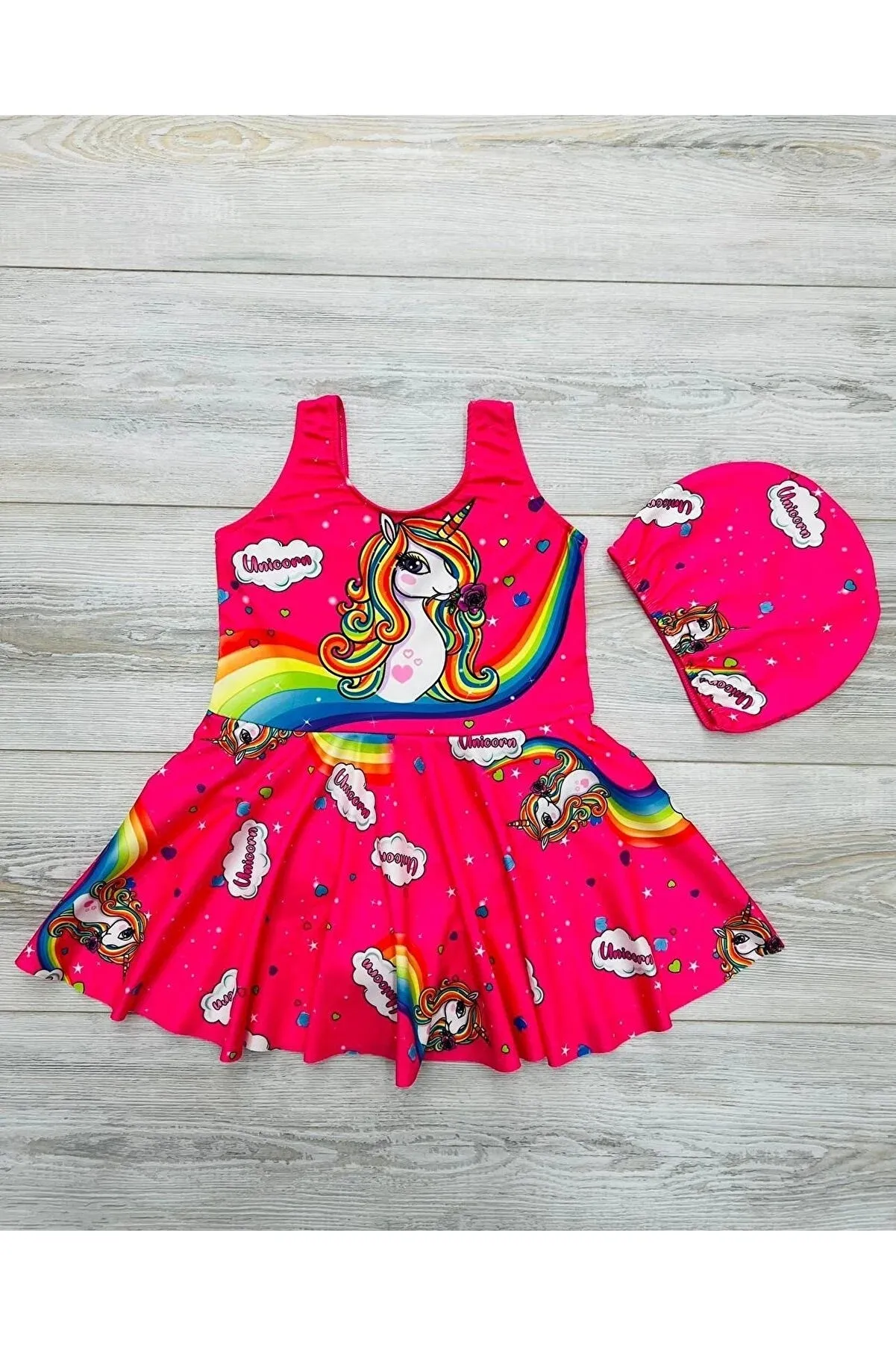 My Kids Wear Cartoon Patterned Bonnet Swimsuit