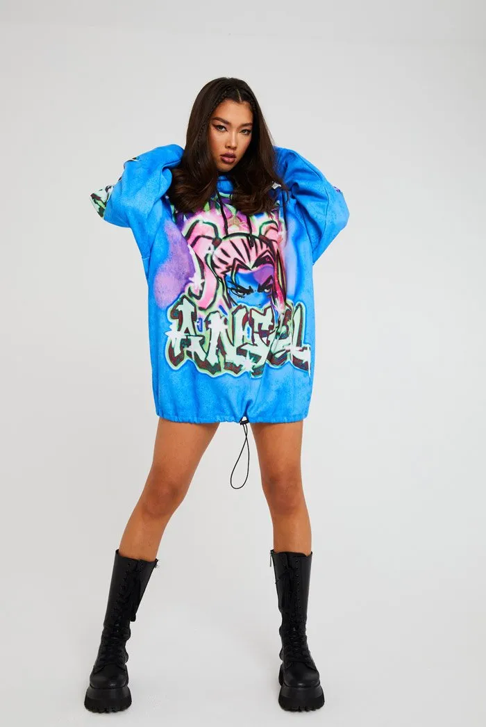 Not Your Angel Graffiti Print Hoodie Dress