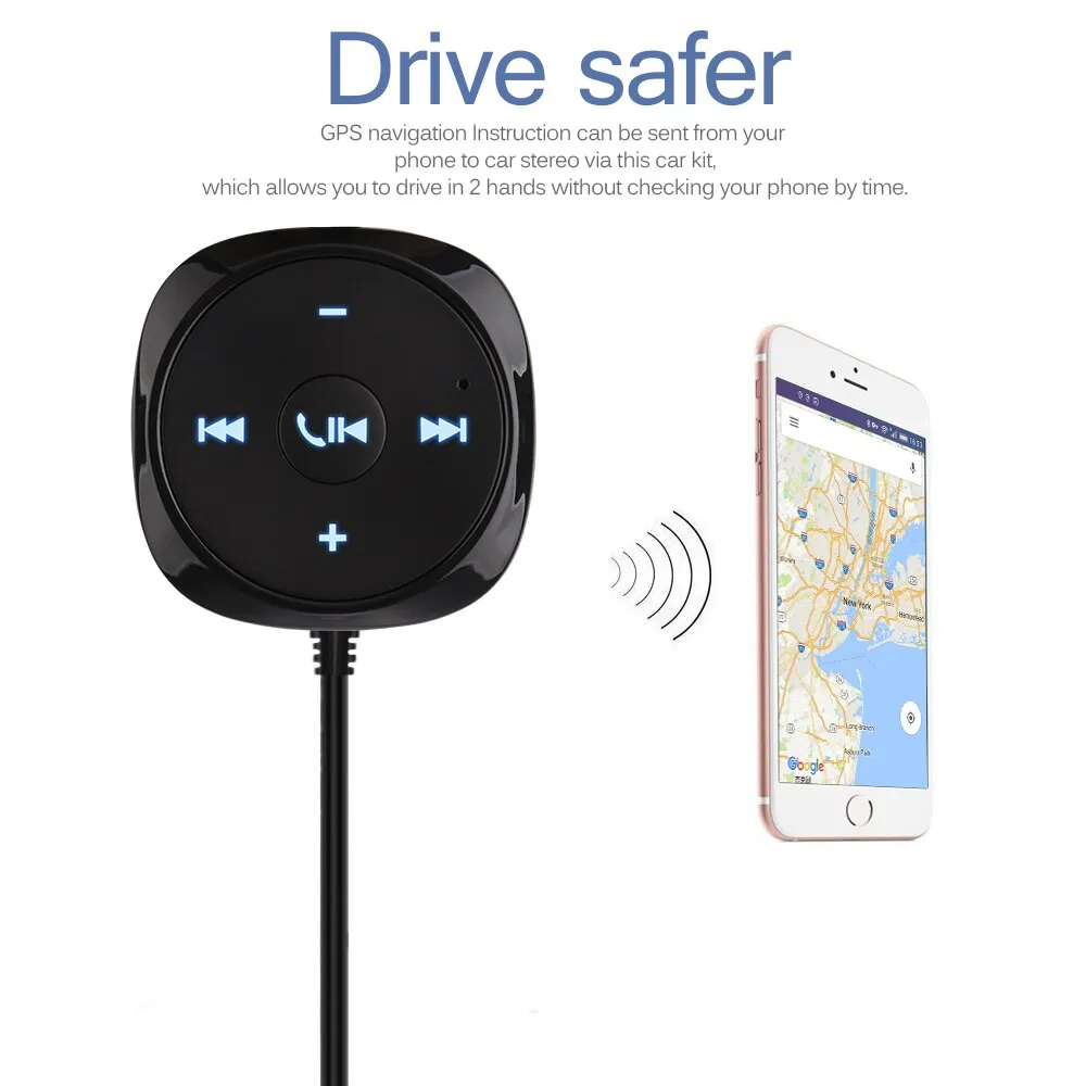 Onever Handsfree Bluetooth Car Kit MP3 Player 3.5mm AUX Audio A2DP Music Receiver Adapter Support IOS Siri with Magnetic Base