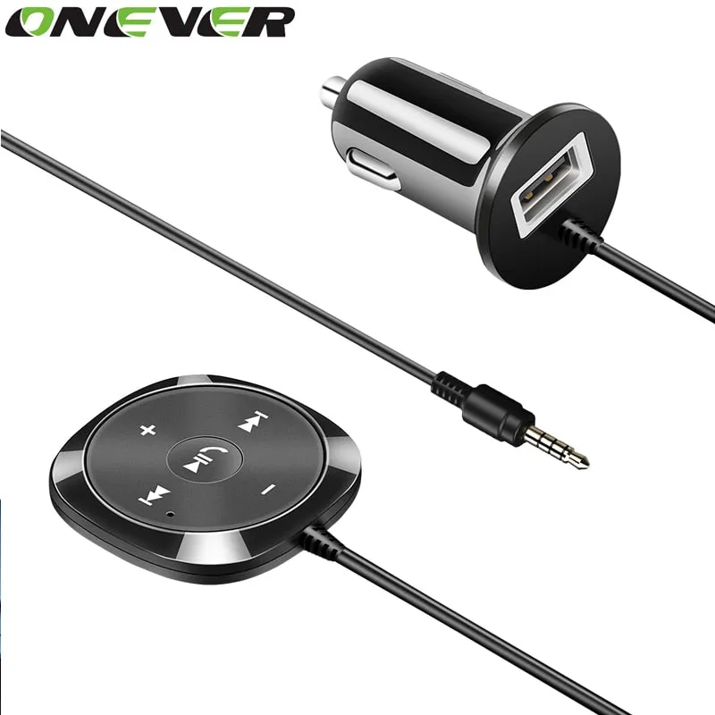 Onever Handsfree Bluetooth Car Kit MP3 Player 3.5mm AUX Audio A2DP Music Receiver Adapter Support IOS Siri with Magnetic Base