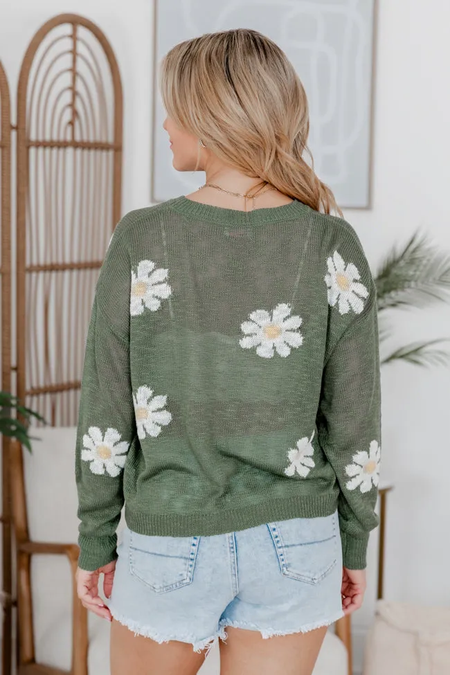 Oops-A-daisy Olive Daisy Print Sweater