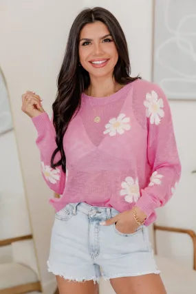 Oops-A-Daisy Pink Daisy Print Sweater