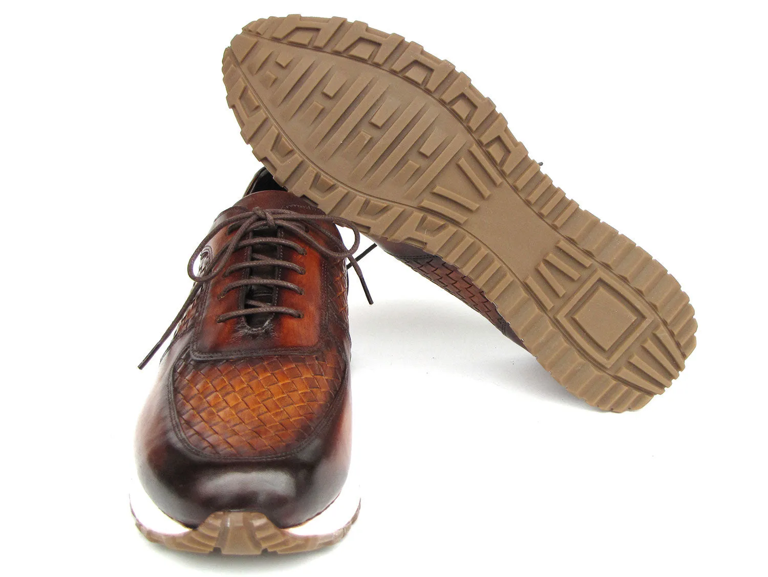 Paul Parkman Men's Brown Hand-Painted Woven Leather Sneakers