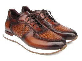 Paul Parkman Men's Brown Hand-Painted Woven Leather Sneakers