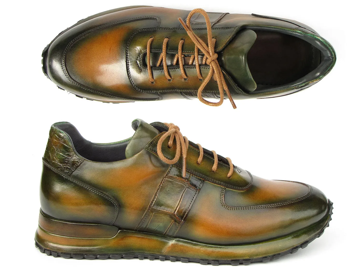 Paul Parkman Men's Olive Green Hand-Painted Sneakers