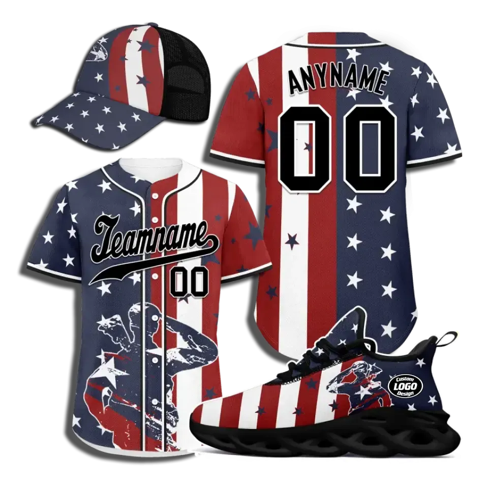 Personalized Special Combo Offer, Custom Patriotic Sneaker, Jersey and Hat, Best Gift for Veteran