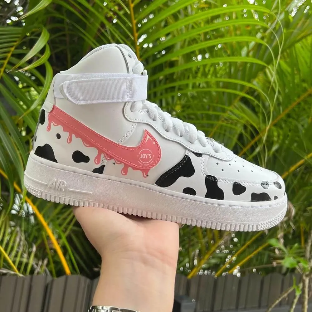 Pink Drip Cow Print Custom Air Force 1