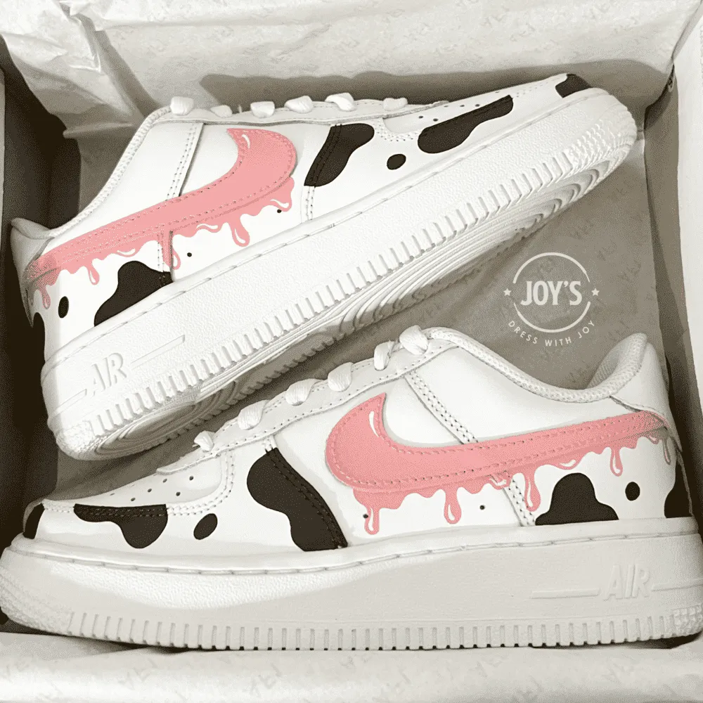 Pink Drip Cow Print Custom Air Force 1