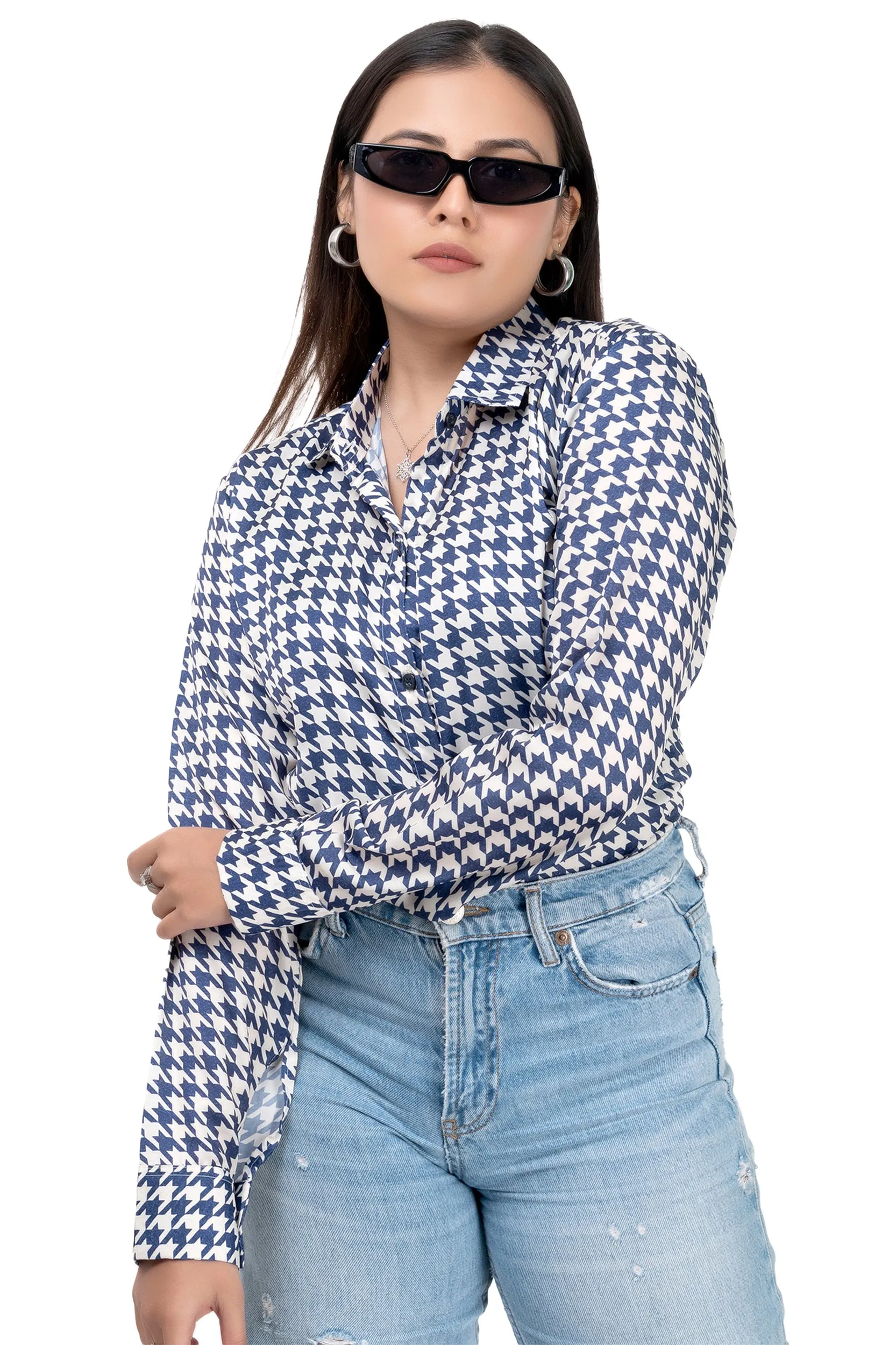 Pixel Blue Satin Shirt