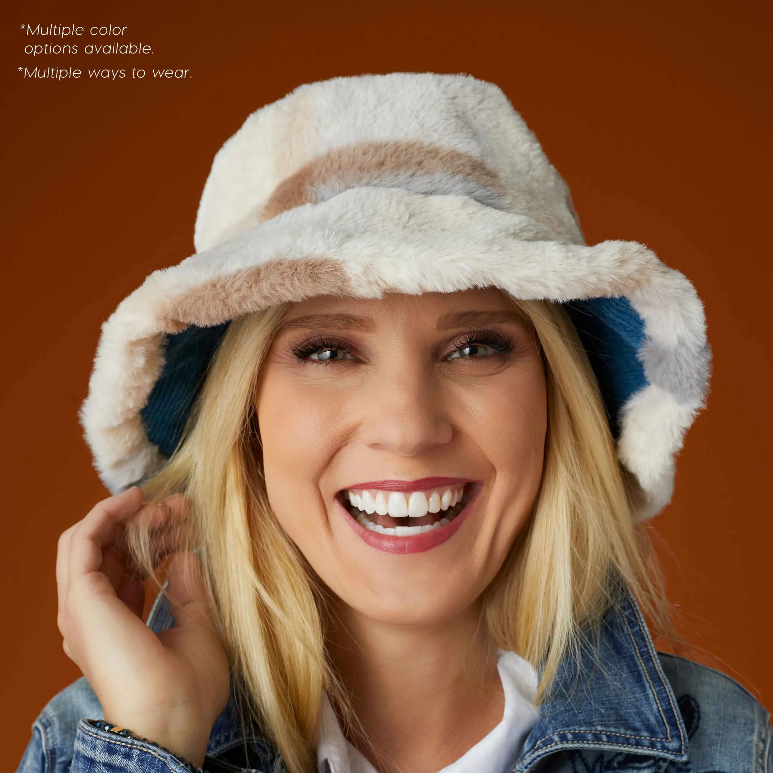 Plaid Faux Fur Reversible Hat - Blue