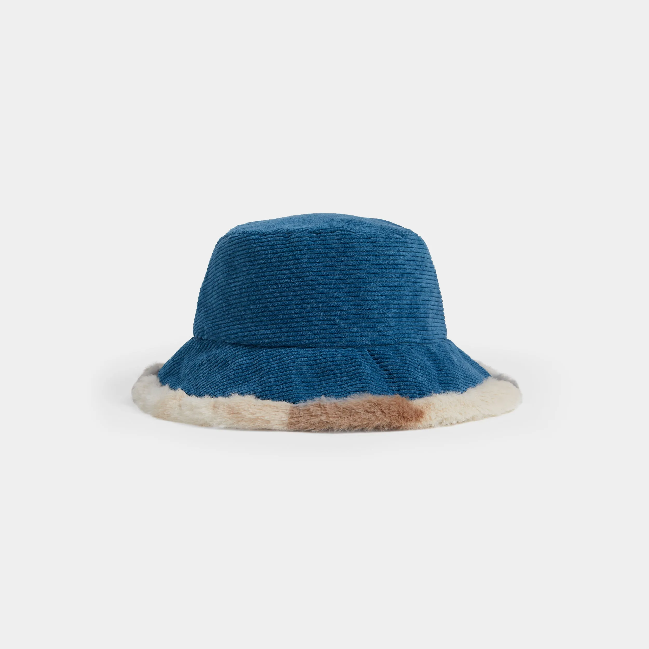 Plaid Faux Fur Reversible Hat - Blue