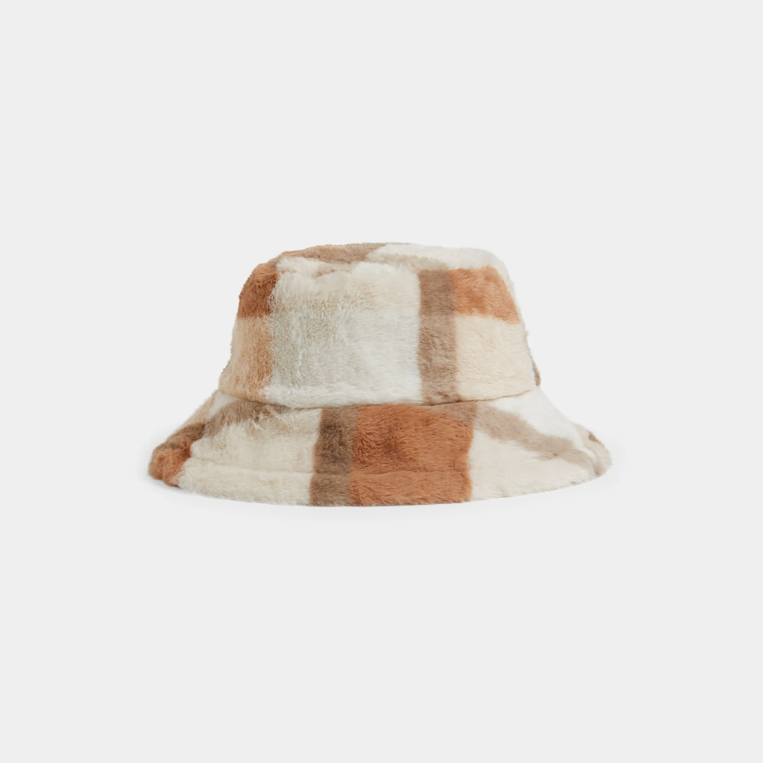 Plaid Faux Fur Reversible Hat - Rust