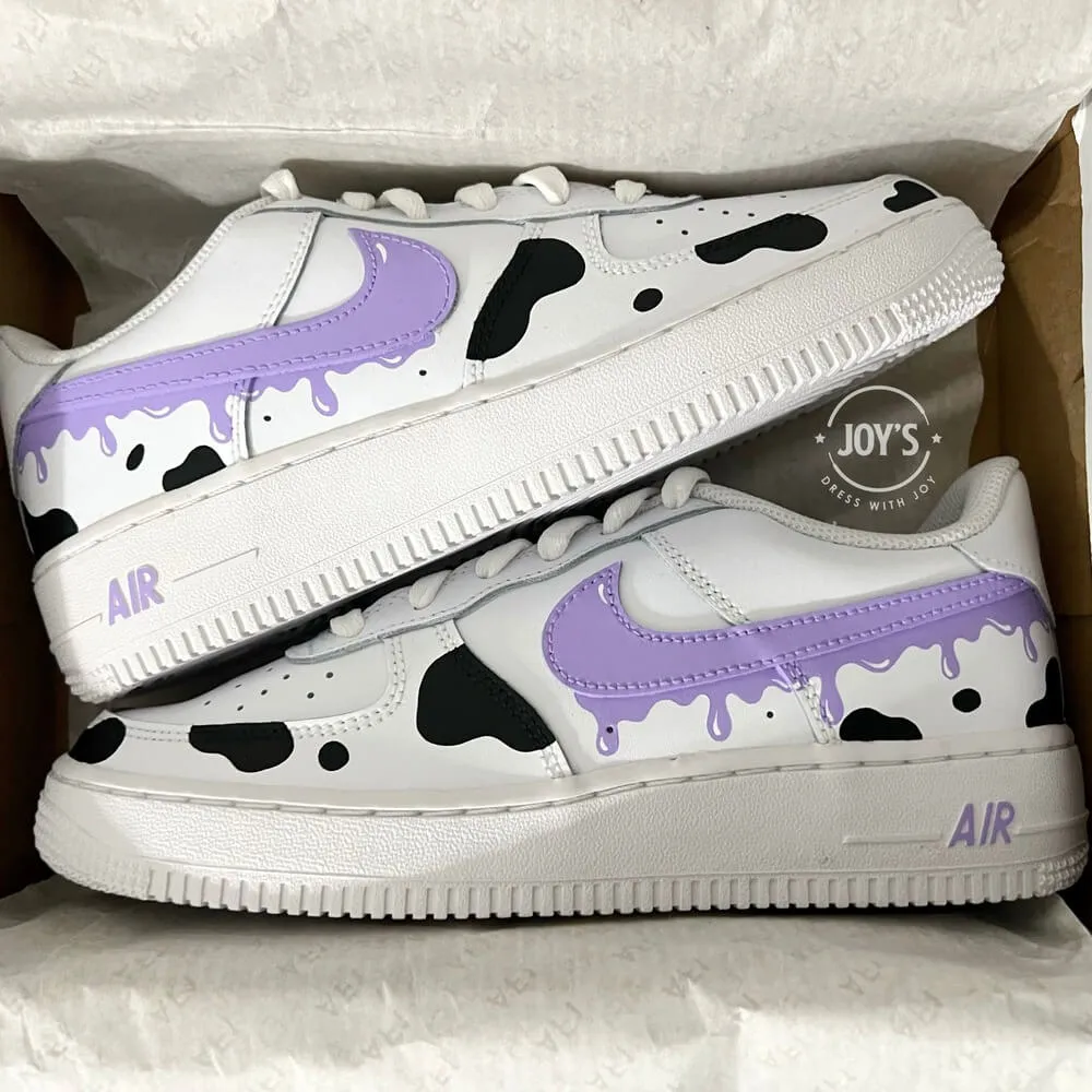 Purple Drip Cow Print Custom Air Force 1