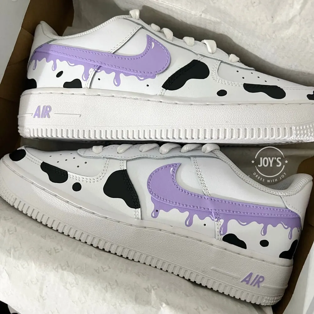 Purple Drip Cow Print Custom Air Force 1