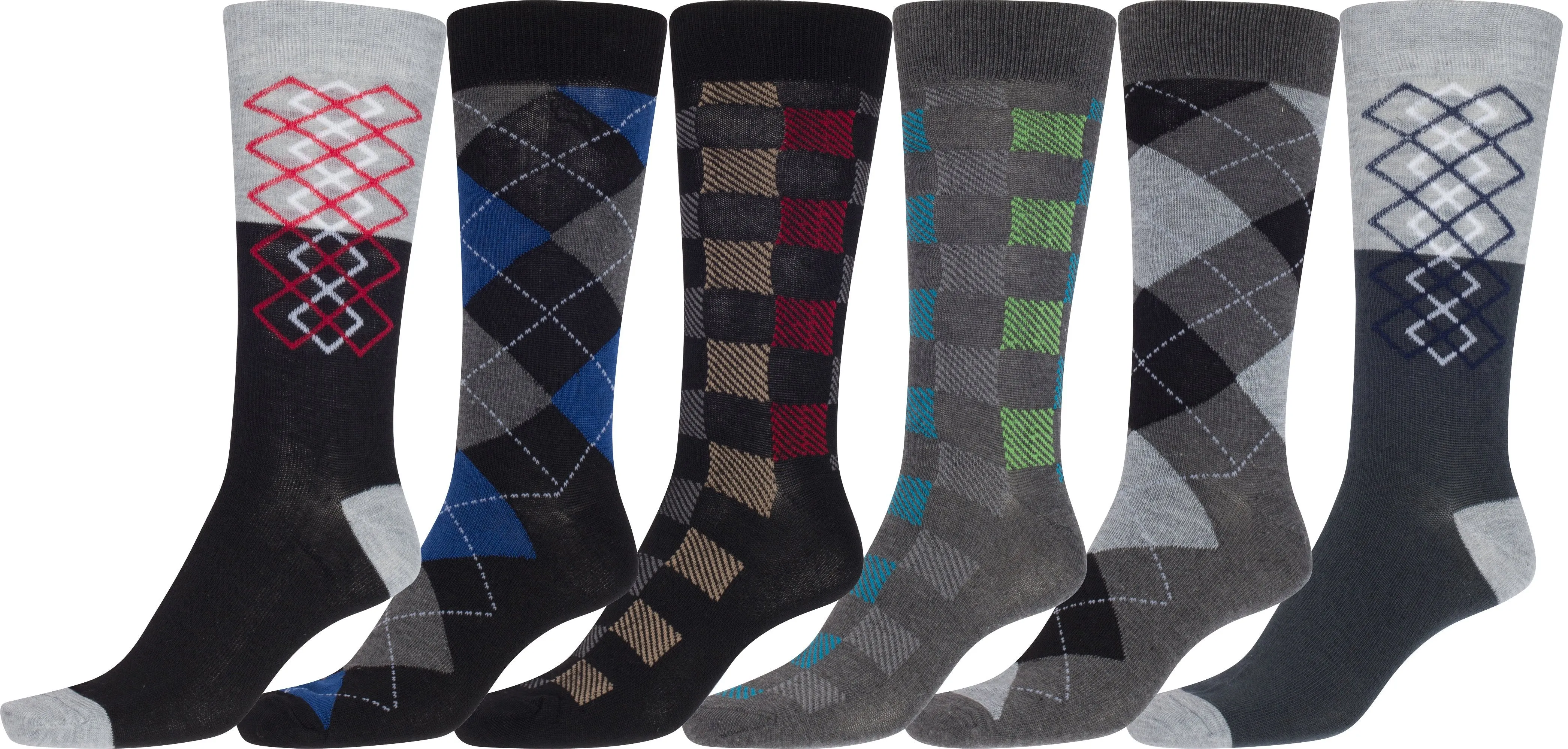 Sakkas Men's Crew High Patterned Colorful Design Dress Socks Asst Value 6-Pack