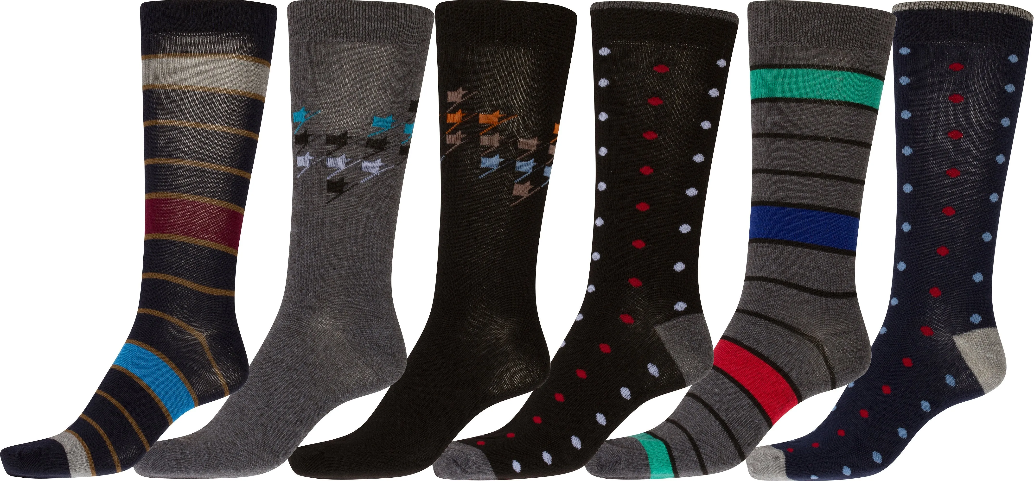 Sakkas Men's Crew High Patterned Colorful Design Dress Socks Asst Value 6-Pack