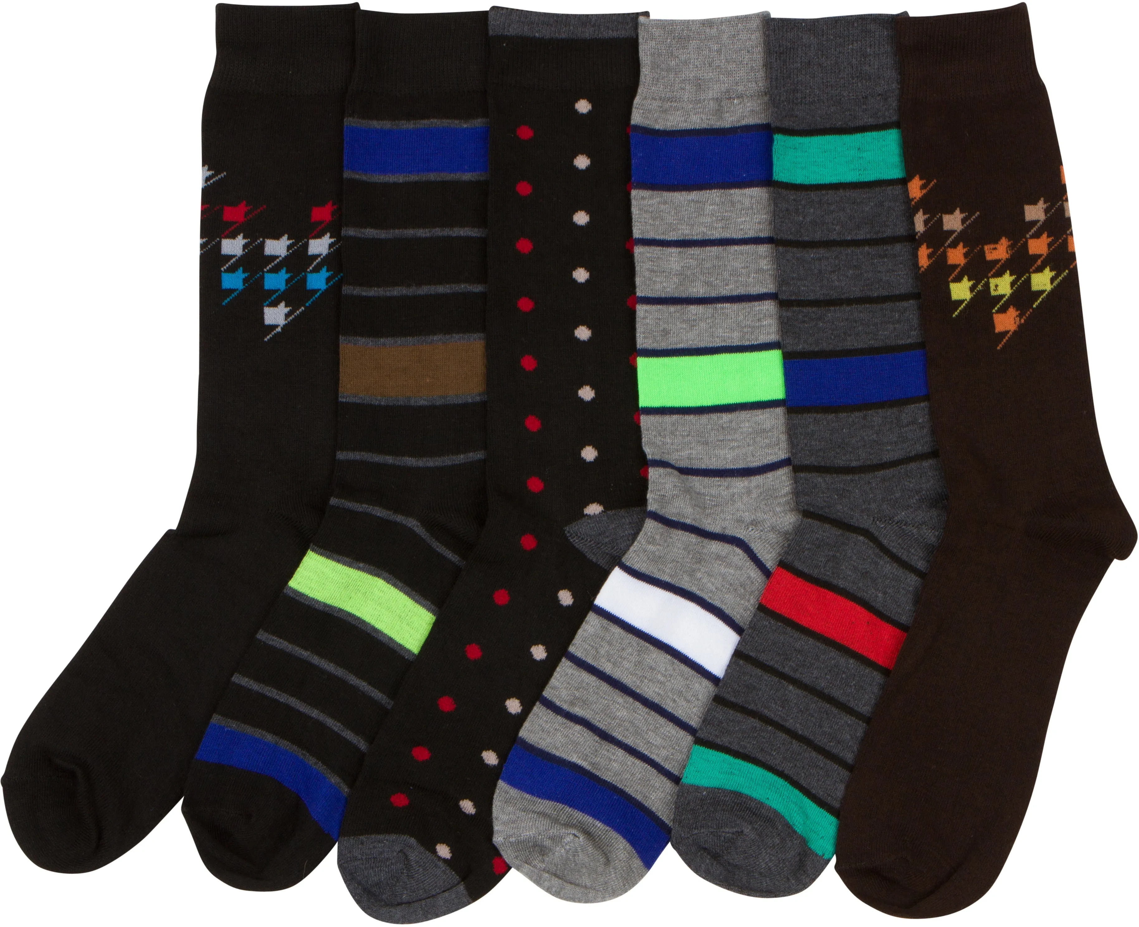 Sakkas Men's Crew High Patterned Colorful Design Dress Socks Asst Value 6-Pack