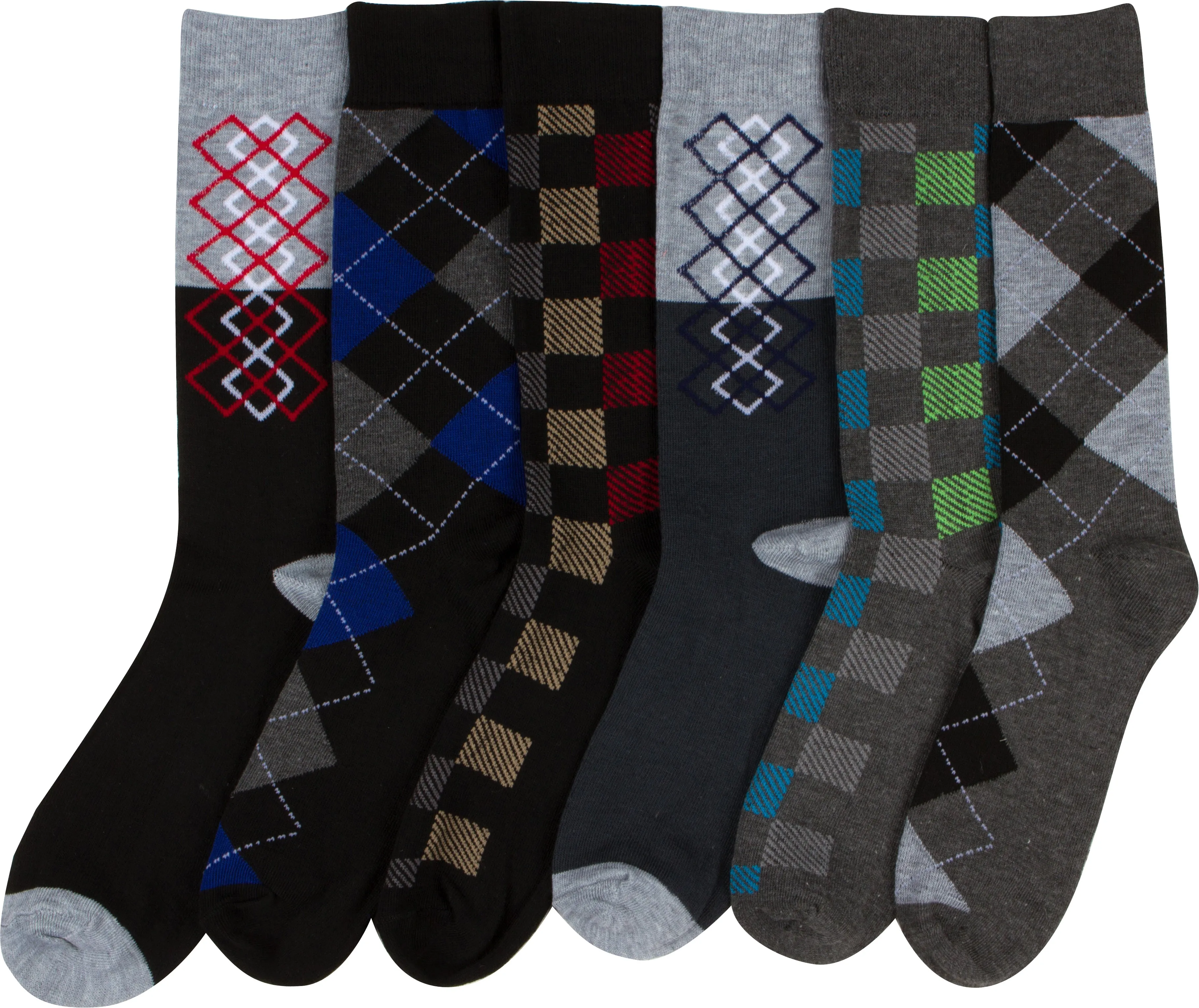 Sakkas Men's Crew High Patterned Colorful Design Dress Socks Asst Value 6-Pack