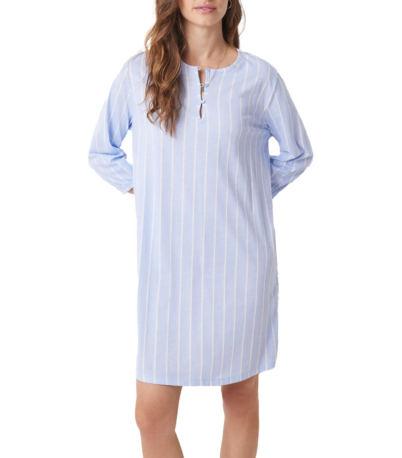 Short Nightgown Striped Print Blue