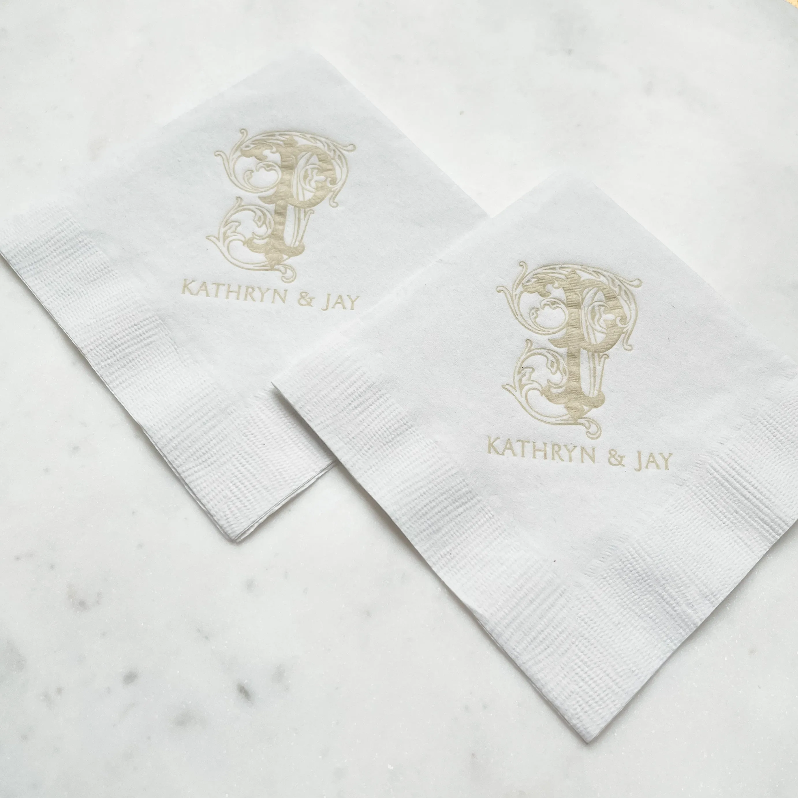 Subtle Monogrammed 3ply Wedding Napkins