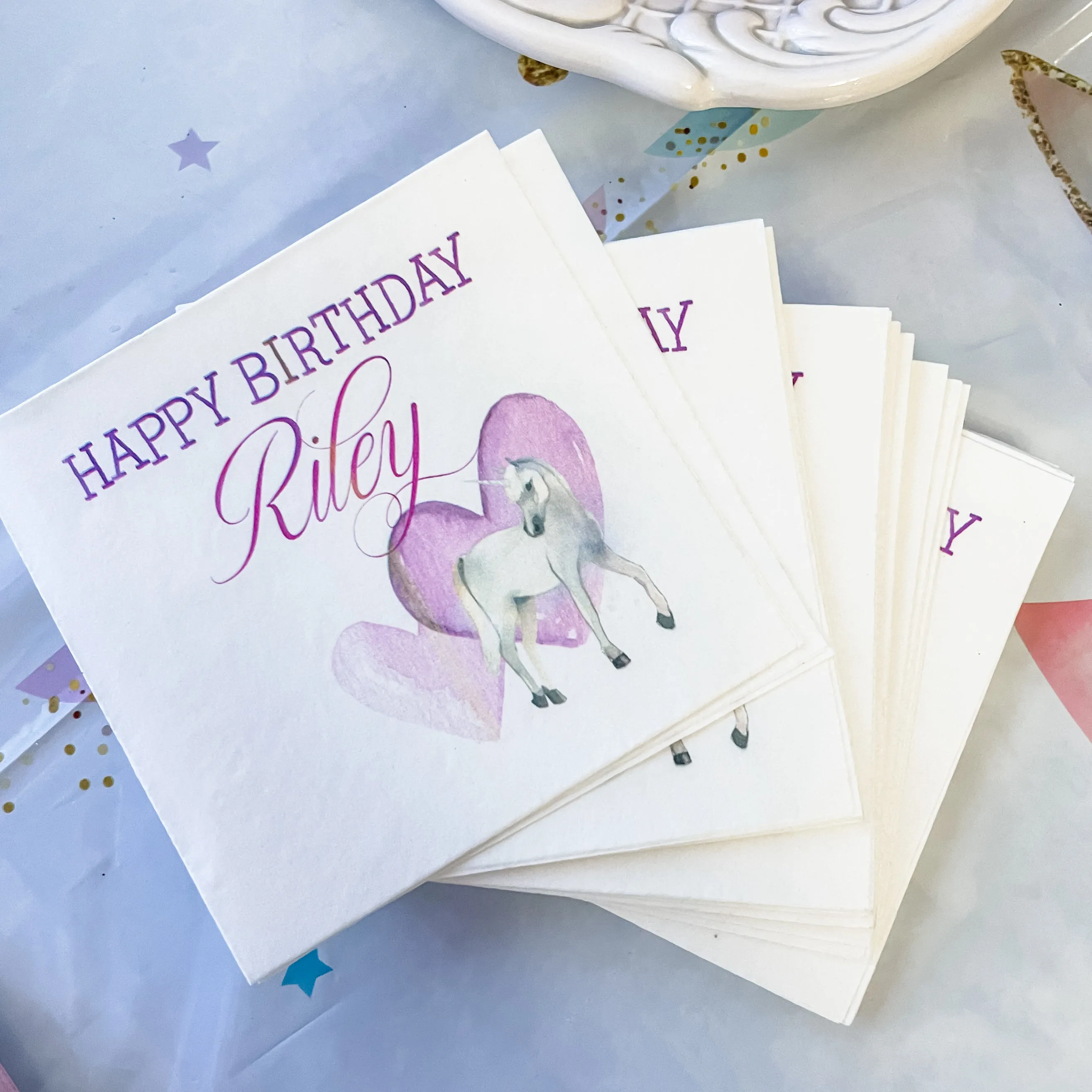 Unicorn Heart Full Color 3ply Birthday Napkins