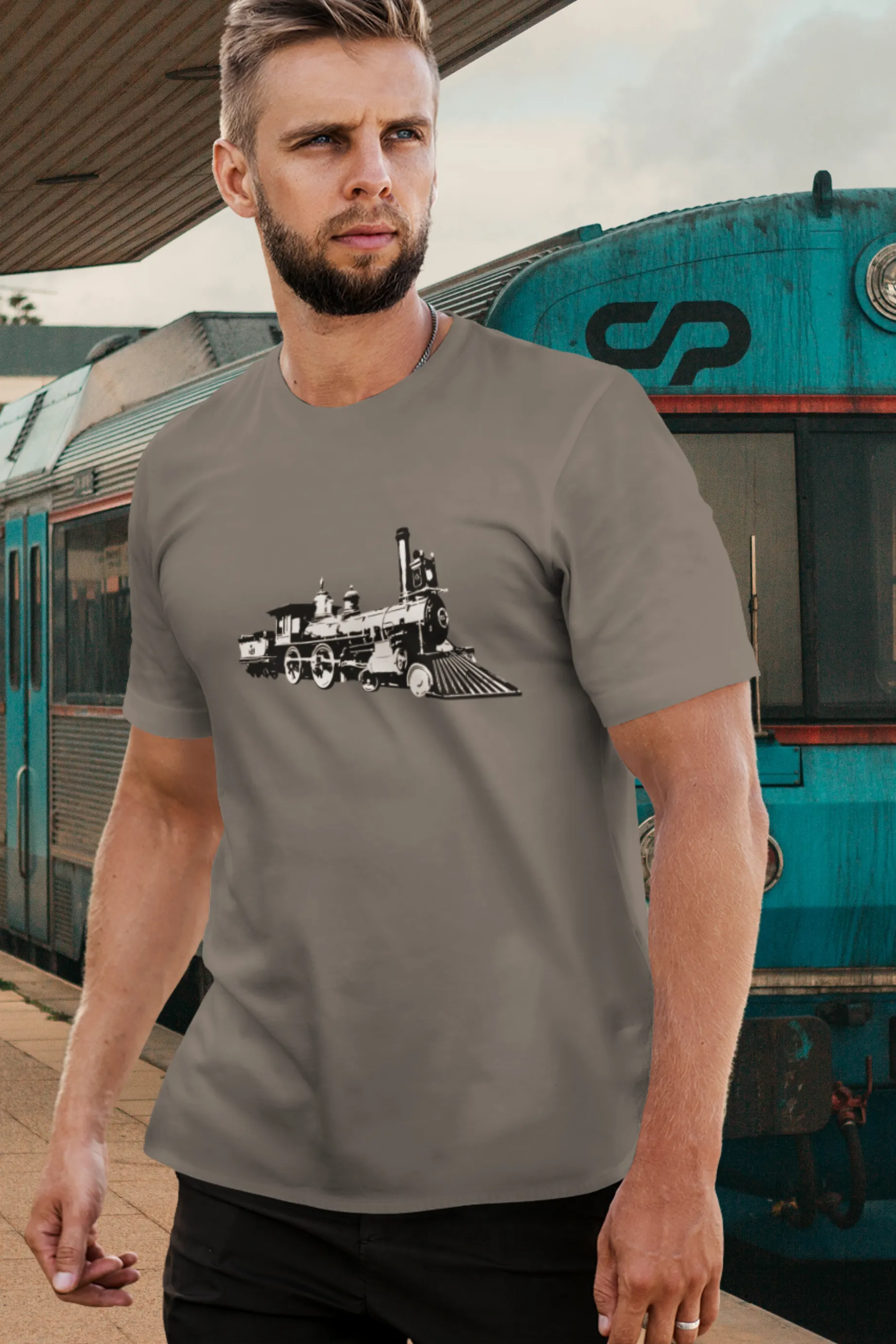 Vintage Locomotive Printed T-shirt for men