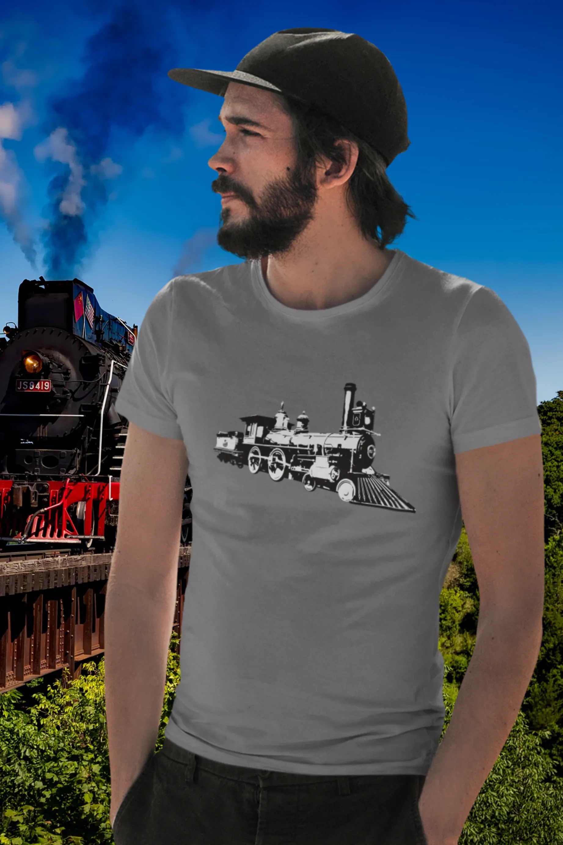 Vintage Locomotive Printed T-shirt for men