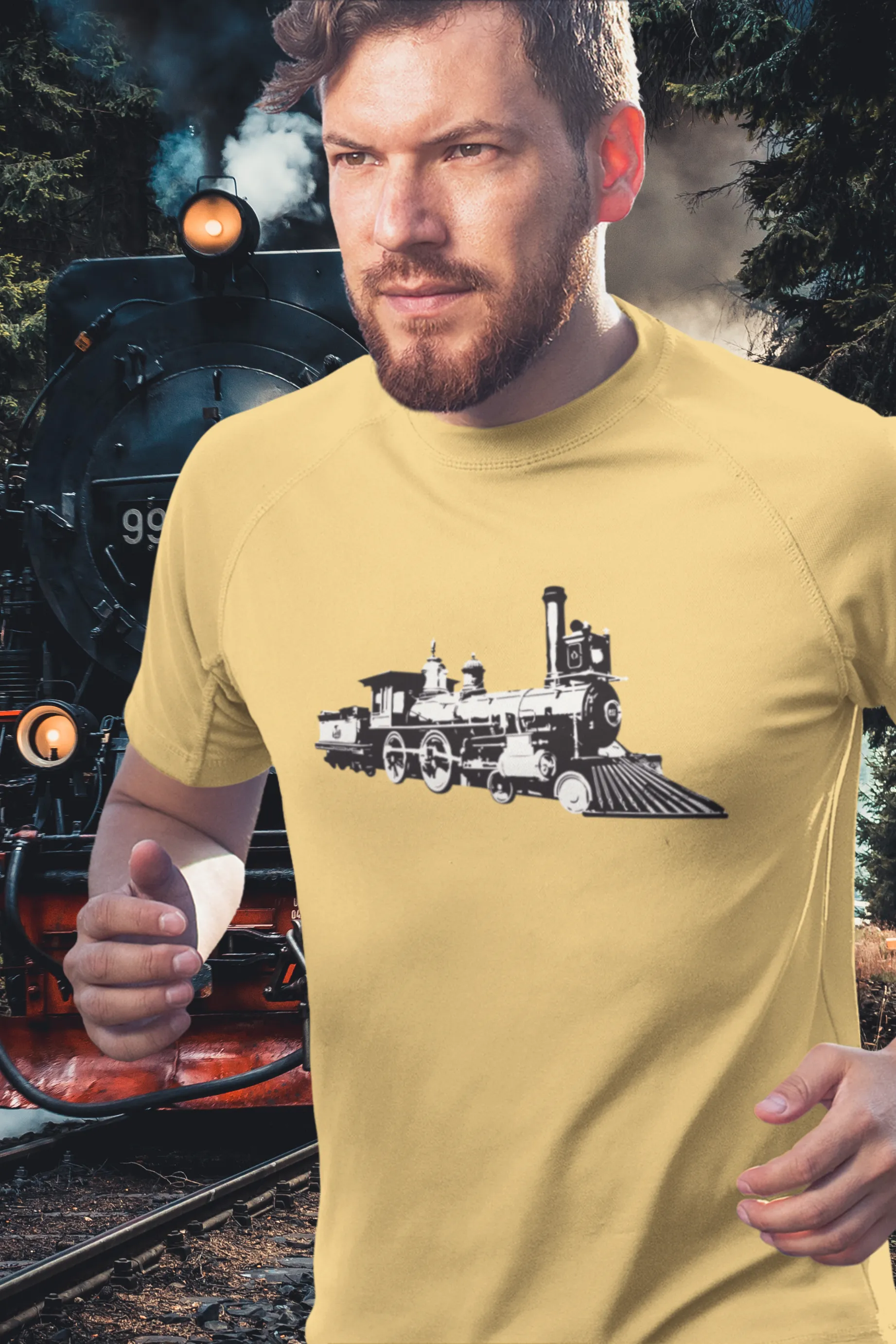 Vintage Locomotive Printed T-shirt for men