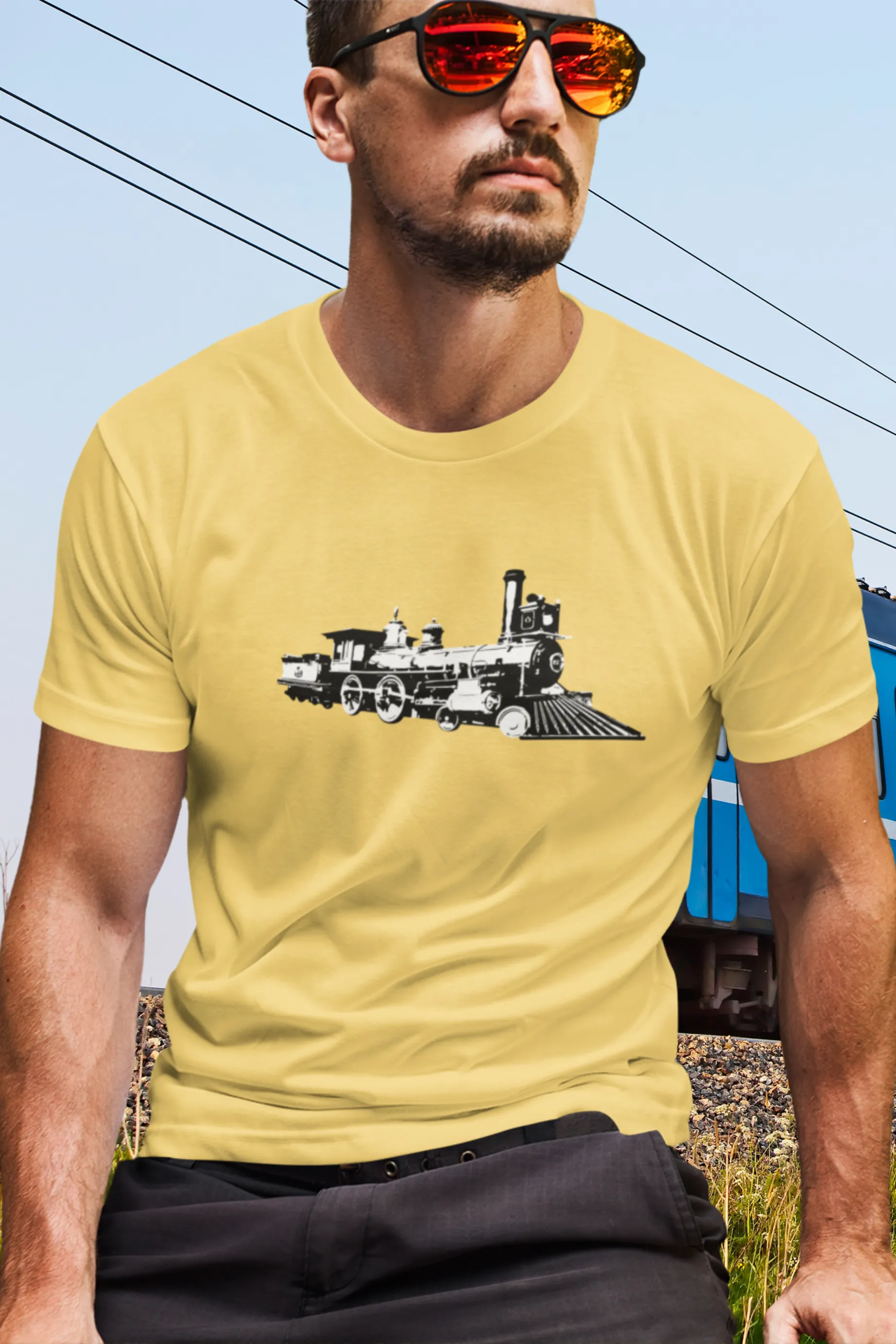 Vintage Locomotive Printed T-shirt for men