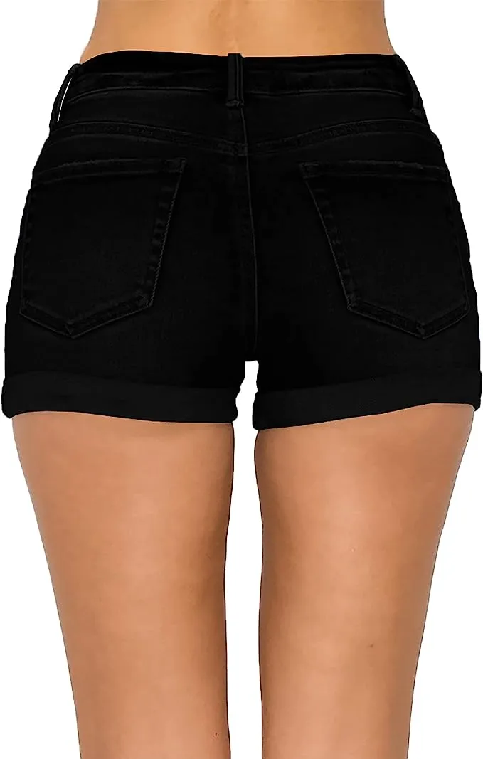 Wax Jean Collection High Waisted Cuffed Distressed Denim Shorts