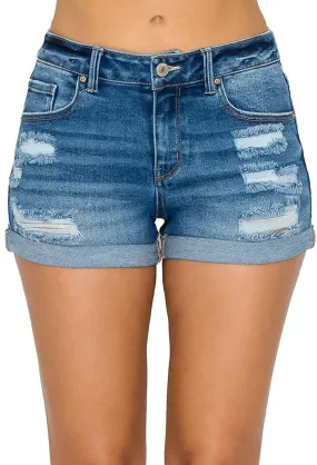 Wax Jean Collection High Waisted Cuffed Distressed Denim Shorts