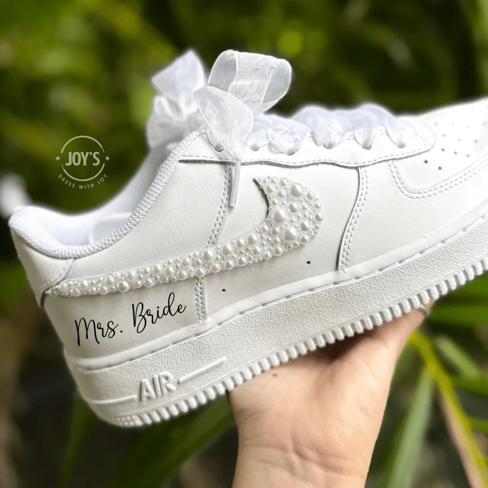 Wedding Sneakers White Pearls Custom Air Force 1