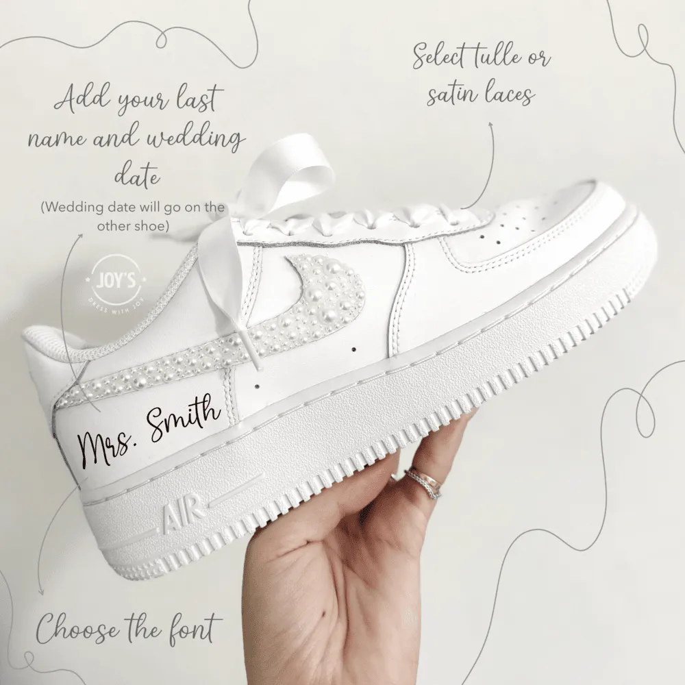 Wedding Sneakers White Pearls Custom Air Force 1