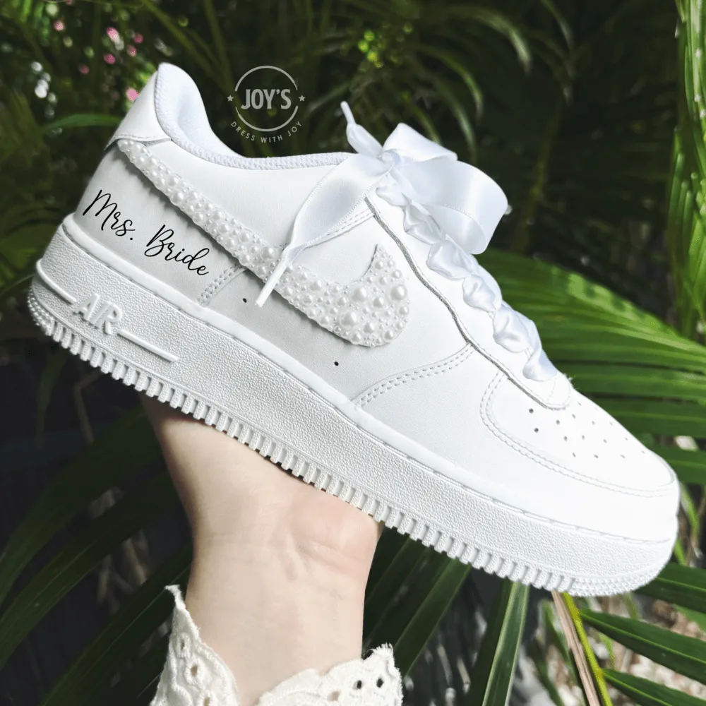 Wedding Sneakers White Pearls Custom Air Force 1