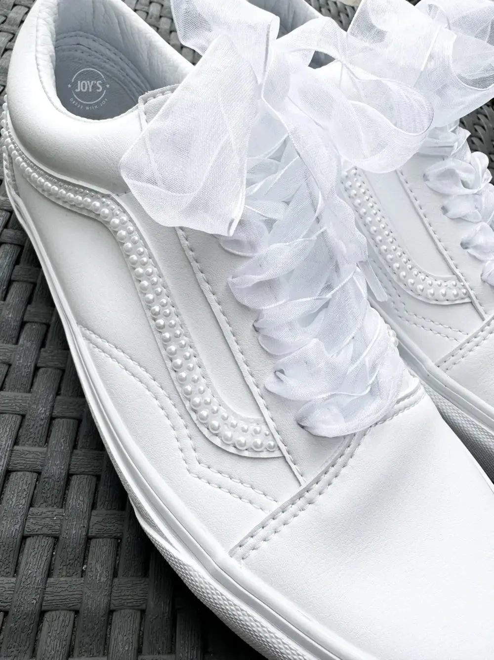 Wedding Sneakers White Pearls Custom Vans