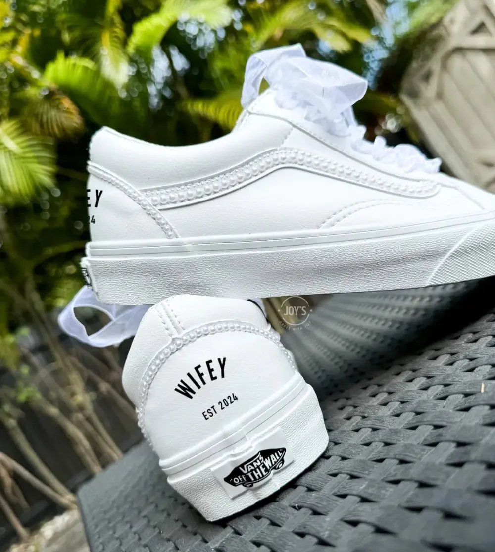 Wedding Sneakers White Pearls Custom Vans