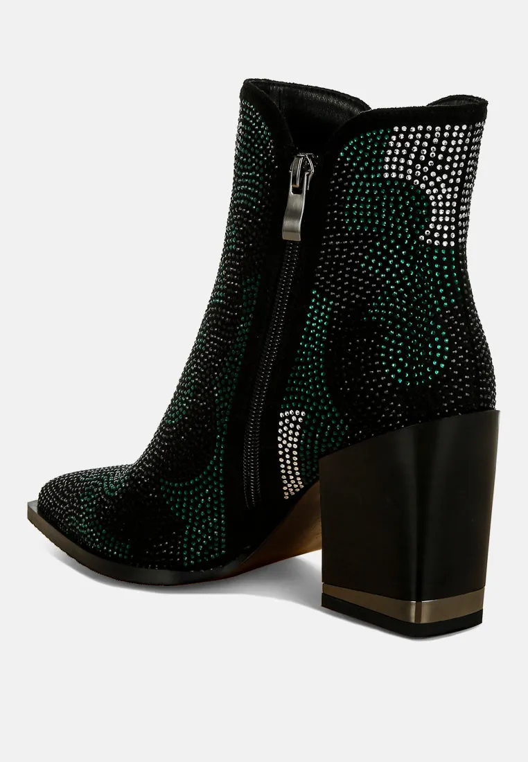 Zarka Rhinestones Embellished Block Heel Boots